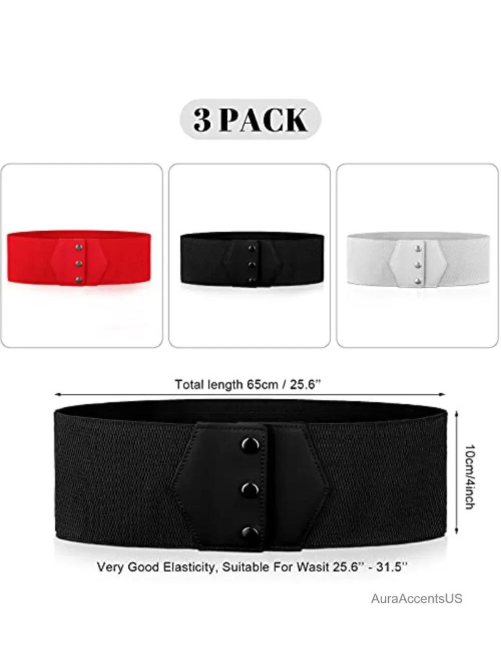 Wide PU Leather Stretchy Belt 3-Pack Vintage Cinch Waistband